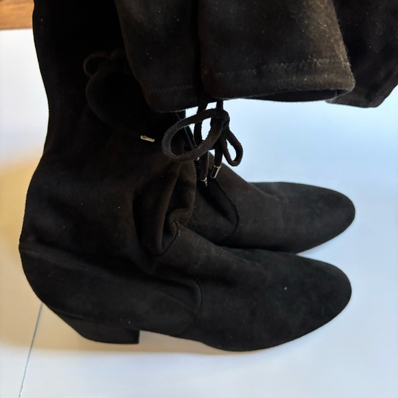 Bar III Ariana Black Suede Over the Knee Heeled Almond Toe Boots - Picture 3 of 7